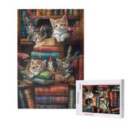 Puzzle 5000 Pièces Chat Puzzle Livres Motifs,Puzzles Bois Adulte avec Boîte Cadeau,Loisirs Créatifs Adultes DIY Activite Manuelle,Cadeau Anniversaire Homme Femme,Décoration Intérieure,105x156cm,p1366t