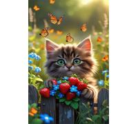 Puzzle 5000 Pièces Fraise Chat Papillon 156x105 cm Classique Puzzles Art Relaxant et Stimulant, Loisir CréAtif Réservé aux Adolescents et Adultes