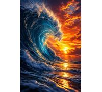Puzzle 5000 Pièces pour Adultes 156x105cm - Vagues Coucher Soleil - avec Lettres et Poster de Référence - Activité Relaxation et Défi - Décoration Murale - Cadeau pour Hommes et Femmes