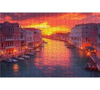 Puzzle 5000 Pieces, Puzzle Adultes 5000 Pièces Coucher De Soleil, Puzzles Classiques Bois 105x160CM Venise, Exquisite Papierboxverpackung, Tragbarer Netzbeutel Geeignet für die ganze Familie RXPT-7541