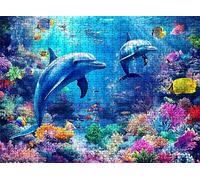 Puzzle 5000 pièces, Puzzle Impossible Adultes 156.5 x 105.5 cm, Impression Haute Définition, Jeux Éducatifs, Puzzles Bois Anti-Stress pour Toute la Famille, Décor Murale, Bleu Dauphin w0-465