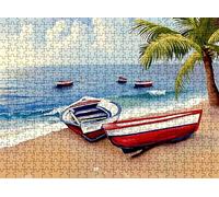 Puzzle 5000 pièces, Puzzle Impossible Adultes 156.5 x 105.5 cm, Impression Haute Définition, Jeux Éducatifs, Puzzles Bois Anti-Stress pour Toute la Famille, Décor Murale, Bateau Plage w0-101