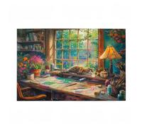Puzzle 5000 Pieces Rebord de Fenêtre Puzzle Chat 5000 Pièces Grand Adultes Difficile Jigsaw en Bois avec Boîte Cadeau, DIY Challenge Impossible Créatif Jeu pour Adulte, Cadeau Femme 105x156cm D-146