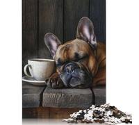 Puzzle 520 pièces en Bois recyclé pour Adultes, Motif Tasse à café Bouledogue français, 520 pièces (52 x 38 cm).