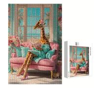 Puzzle 520 Pièces - Girafe & Fleur - Puzzle en Bois Durable avec Lettres au Dos - Jeu sans Poussière avec Affiche - Modèle pour Collectionneurs et 14 Ans et Plus (52 x 38 cm) P3#1180