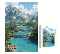 Puzzle 520 Pièces - Montagne & Pont - Puzzle en Bois Durable avec Lettres au Dos - Jeu sans Poussière avec Affiche - Modèle pour Collectionneurs et 14 Ans et Plus (52 x 38 cm) P3#933