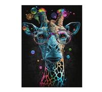 Puzzle 52x38cm/1000pcs Colorful Giraffe with Glasses Art Print-4 Puzzles pour Adultes, Jouets, Décoration Murale, Cadeaux pour Femmes, Cadeaux Uniques pour Un Anniversaire Et Noël 52x38cm/1000pcs