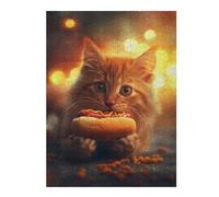 Puzzle 52x38cm/1000pcs Funny Cat Eating Hot Dog Puzzles pour Adultes, Jeux De Famille, Assemblage De Motifs, Idéal comme Cadeau pour Toute La Famille 52x38cm/1000pcs