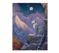 Puzzle 52x38cm/1000pcs pour Adolescentes Snow Leopard Moonlit Mountain Puzzles pour Adultes Jeu Manuel Cadeaux pour Femmes pour Anniversaire, Noël 52x38cm/1000pcs