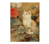 Puzzle 52x38cm/1000pcs pour Adolescents Cat Among Flowers Vintage Painting Puzzles pour Adultes Jeu Manuel Cadeau d'anniversaire Idéal pour Toute La Famille 52x38cm/1000pcs