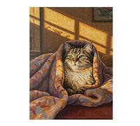 Puzzle 52x38cm/1000pcs pour Adolescents Cat in Blanket, Warm Sunlight Puzzles pour Adultes Jeu Manuel Cadeau d'anniversaire Idéal pour Toute La Famille 52x38cm/1000pcs