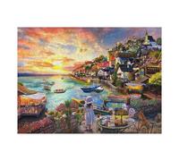 Puzzle 52x38cm/1000pcs pour Adolescents Charming European Village Sunset Scene Casse-têtes pour Adultes, Jeu De Réflexion, Anti-Stress, Cadeaux d'anniversaire Et Cadeaux Uniques 52x38cm/1000pcs