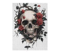Puzzle 52x38cm/1000pcs pour Adolescents Gothic Skull and Roses Puzzles pour Adolescents Jouets Anti-Stress Une Œuvre d'art pour Un Anniversaire, Noël 52x38cm/1000pcs