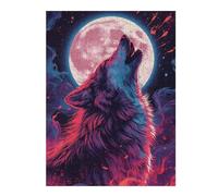 Puzzle 52x38cm/1000pcs pour Adolescents Howling Wolf Under Pink Moon Art Puzzles pour Adultes Jeu Manuel Décoration Murale Interaction Parent-Enfant 52x38cm/1000pcs