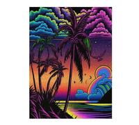 Puzzle 52x38cm/1000pcs pour Adolescents Neon Palm Beach Sunset Casse-tête pour Adultes, Jeu De Réflexion, Décoration Murale, Idéal comme Cadeau 52x38cm/1000pcs