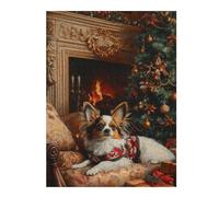 Puzzle 52x38cm/1000pcs pour Adolescents Papillon Dog by Fireplace Elegant Christmas Dog Art Casse-têtes pour Adultes Jeux De Détente Analyse Et Logique Difficile Et Stimulant 52x38cm/1000pcs