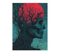 Puzzle 52x38cm/1000pcs pour Adolescents Skull Tree with Red Moon Puzzle pour Adultes Jeu Familial Décoration Murale Aide À Exercer Le Cerveau 52x38cm/1000pcs