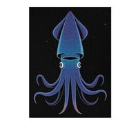 Puzzle 52x38cm/1000pcs pour Adolescents Stylized Blue Squid on Black Background Puzzles pour Adultes Jeu Manuel Décoration Murale Interaction Parent-Enfant 52x38cm/1000pcs