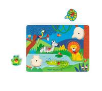 Puzzle 6 pièces Moulin Roty sonore animaux en bois Les Toupitis