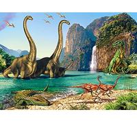 Puzzle 60 Pieces Le Lagon Dinosaures : Velociraptor Mosasaurus et brachiosaure - Set Puzzle Enfant prehistoire Dino avec Carte Tigre