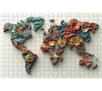 Puzzle 6000 Pieces Adultes Carte du Monde, Puzzle 6000 Pièces Bois DIY Adulte Fleur, Puzzle Classiques Compact Box pour Tableau Decoration Murale Cadeau Femme 105 x 180 cm RXPT-689