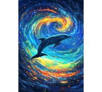 Puzzle 6000 Pièces pour Adultes 179x105cm - Dauphins Ciel Étoilé - Casse-Tête de Défis et Relaxation - Décoration Murale Artistique pour Hommes et Femmes