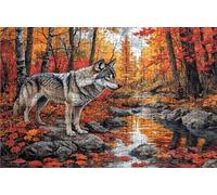 Puzzle 6000 Pieces, Puzzle Adultes 6000 Pièces Loup, Puzzles Classiques Bois 180x105 CM RivièRe, Exquisite Papierboxverpackung, Tragbarer Netzbeutel Geeignet für Die ganze Familie Cadeau RXPT-8894