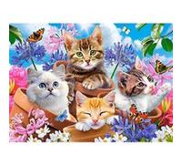 Puzzle 70 pièces : Chatons avec des fleurs Castorland