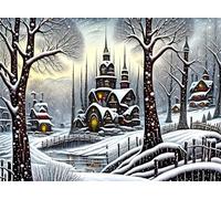 Puzzle 70 pièces Village d'hiver en Dessin animé Puzzles pour Adultes Jeux d'activités Familiales,Puzzle à Faire Soi-même pour Décoration Murale de la Maison