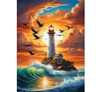 Puzzle 700 pièces,52x38 cm Puzzles pour Adultes,Jeux éducatif Puzzles Classiques Défi Jouets Cadeaux pour Puzzle de Décoration Familiale - Oiseaux Phare Coucher du Soleil