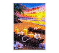 Puzzle 700 Pièces Adultes Coucher de Soleil Plage Bougies 52x38 cm Jeu Éducatif Jeu de Création et Logique Concentration, Cadeau Garcon et Fille, Puzzle Adulte 700 Pièces