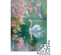 Puzzle 70x50cm/1000pcs pour Adultes Beautiful Cygne Blancs Swim Gracefully in The Lake,pour Femmes Et Hommes,Planche en Bois,Verrouillage De Précision