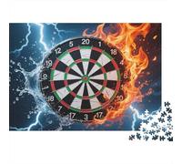 Puzzle 70x50cm/1000pcs pour Adultes Cible de fléchettes,pour Femmes Et Hommes,Planche en Bois,Verrouillage De Précision Eau jaillissante et Flammes ardentes