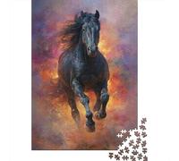 Puzzle 70x50cm/1000pcs pour Adultes Dark Cheval Rushes Into The Desert,pour Femmes Et Hommes,Planche en Bois,Verrouillage De Précision Flamme