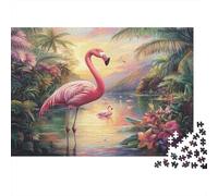 Puzzle 70x50cm/1000pcs pour Adultes Elegant Flamingo - Tropical Flowers,pour Femmes Et Hommes,Planche en Bois,Verrouillage De Précision