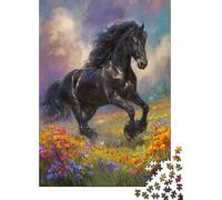 Puzzle 70x50cm/1000pcs pour Adultes Étalon Noir,pour Femmes Et Hommes,Planche en Bois,Verrouillage De Précision Meadow with Fleurs