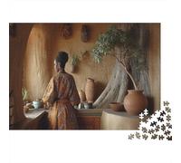 Puzzle 70x50cm/1000pcs pour Adultes Femmes dans la Cuisine,pour Femmes Et Hommes,Planche en Bois,Verrouillage De Précision Architecture Africaine