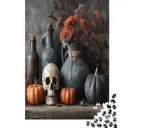 Puzzle 70x50cm/1000pcs pour Adultes Fond Effrayant avec Objets festifs,pour Femmes Et Hommes,Planche en Bois,Verrouillage De Précision