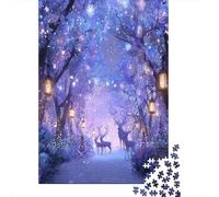 Puzzle 70x50cm/1000pcs pour Adultes Forêt illuminée, Rennes, Lanterne, Sapin de Noël,pour Femmes Et Hommes,Planche en Bois,Verrouillage De Précision