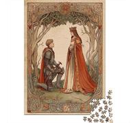 Puzzle 70x50cm/1000pcs pour Adultes Illustration de Style médiéval,pour Femmes Et Hommes,Planche en Bois,Verrouillage De Précision Knight Kneeling Before The Reine
