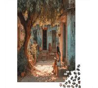 Puzzle 70x50cm/1000pcs pour Adultes La Jeune Fille lit dans la Cour d'une école Rurale,pour Femmes Et Hommes,Planche en Bois,Verrouillage De Précision