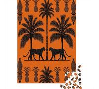 Puzzle 70x50cm/1000pcs pour Adultes Palmier Noir,pour Femmes Et Hommes,Planche en Bois,Verrouillage De Précision Léopard