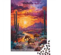 Puzzle 70x50cm/1000pcs pour Adultes Paysage Mexicain,pour Femmes Et Hommes,Planche en Bois,Verrouillage De Précision Cactus du désert, Mignon Capybara