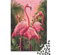 Puzzle 70x50cm/1000pcs pour Adultes Pink Flamant Rose,pour Femmes Et Hommes,Planche en Bois,Verrouillage De Précision Paysage Tropical