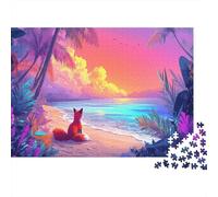 Puzzle 70x50cm/1000pcs pour Adultes Renard Mignon sur la Plage,pour Femmes Et Hommes,Planche en Bois,Verrouillage De Précision Plantes et Palmiers