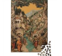 Puzzle 70x50cm/1000pcs pour Adultes Rues pavées, lithographie du début du XXE siècle,pour Femmes Et Hommes,Planche en Bois,Verrouillage De Précision