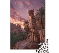 Puzzle 70x50cm/1000pcs pour Adultes The Mighty Guépard d'Arabie,pour Femmes Et Hommes,Planche en Bois,Verrouillage De Précision Palmiers d'Al-Ula
