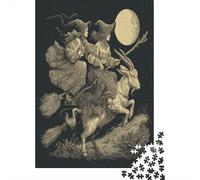 Puzzle 70x50cm/1000pcs pour Adultes The Witch Rides A Chèvre at Night,pour Femmes Et Hommes,Planche en Bois,Verrouillage De Précision