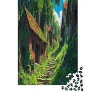 Puzzle 70x50cm/1000pcs pour Adultes Village Tranquille avec sentiers envahis par la végétation et Fleurs Sauvages,pour Femmes Et Hommes,Planche en Bois,Verrouillage De Précision
