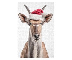 Puzzle 75x50cm/1000pcs Eland Antelope Wearing Santa Hat Puzzle Anti-Stress, Jouet Amusant Et Humoristique, Idéal en Cadeau pour Toute La Famille 75x50cm/1000pcs